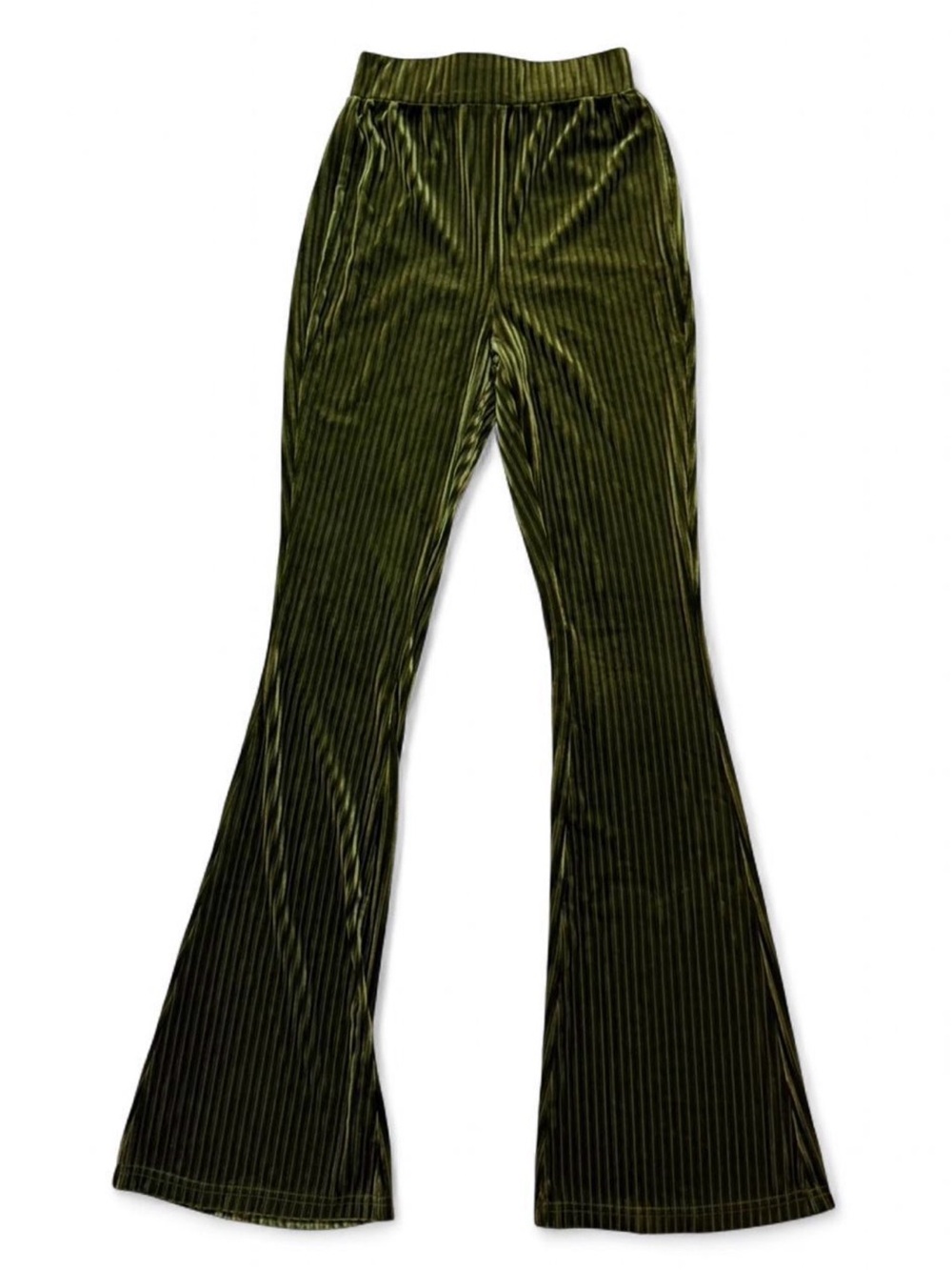 Green Velvet High Waisted Flared Pants Leggings